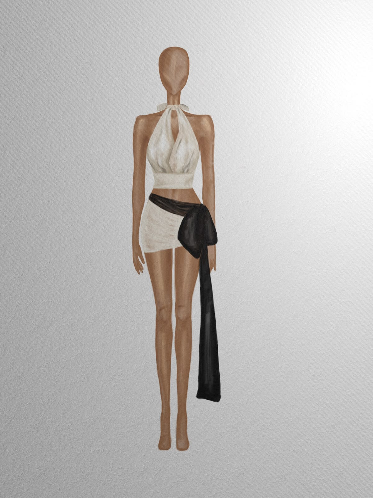 Croqui de conjunto off-white com frente unica e faixa preta